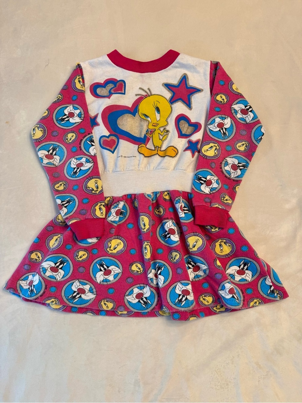 Vintage 1993 Tweety & Sylvester Pink Cartoon Sweatshirt Dress